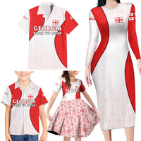 Georgia Flag Family Matching Long Sleeve Bodycon Dress and Hawaiian Shirt with Born to Roar with Red Lion and National Symbols - Wonder Print Shop