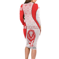 Georgia Flag Family Matching Long Sleeve Bodycon Dress and Hawaiian Shirt with Born to Roar with Red Lion and National Symbols - Wonder Print Shop
