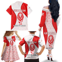 Georgia Flag Family Matching Off The Shoulder Long Sleeve Dress and Hawaiian Shirt with Born to Roar with Red Lion and National Symbols - Wonder Print Shop