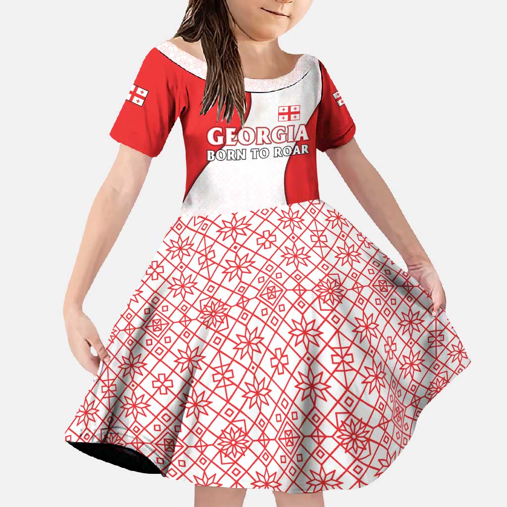 Georgia Flag Family Matching Off Shoulder Maxi Dress and Hawaiian Shirt with Born to Roar with Red Lion and National Symbols - Wonder Print Shop