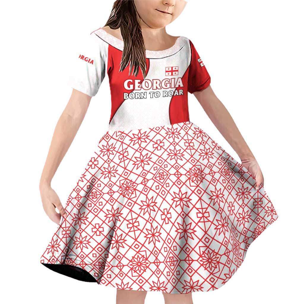 Georgia Flag Family Matching Off Shoulder Short Dress and Hawaiian Shirt with Born to Roar with Red Lion and National Symbols - Wonder Print Shop