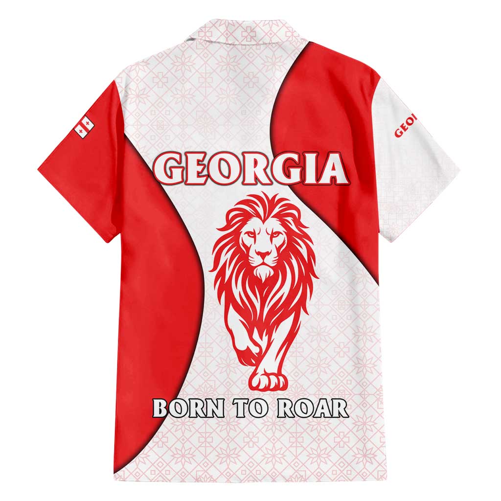 Georgia Flag Family Matching Puletasi and Hawaiian Shirt with Born to Roar with Red Lion and National Symbols - Wonder Print Shop