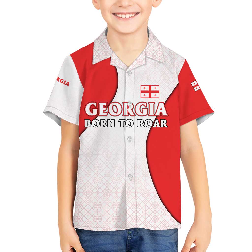 Georgia Flag Family Matching Puletasi and Hawaiian Shirt with Born to Roar with Red Lion and National Symbols - Wonder Print Shop