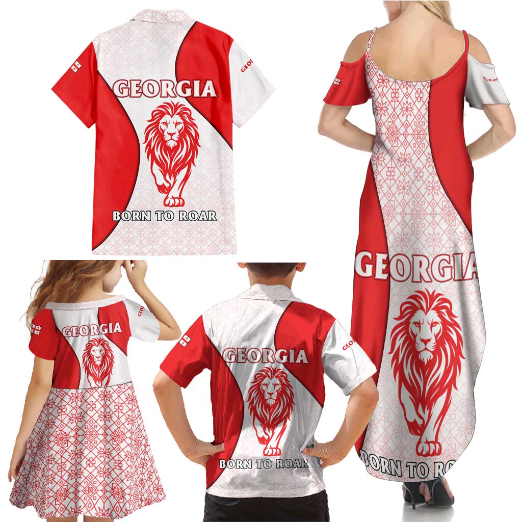 Georgia Flag Family Matching Summer Maxi Dress and Hawaiian Shirt with Born to Roar with Red Lion and National Symbols - Wonder Print Shop