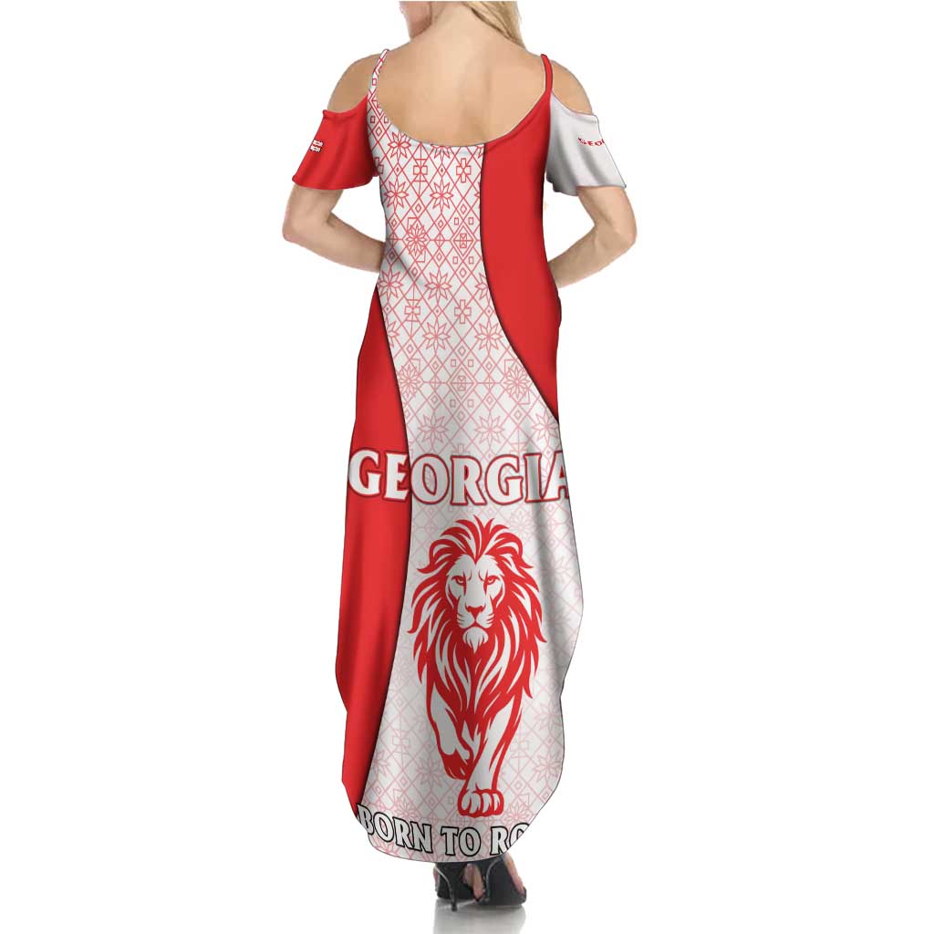 Georgia Flag Family Matching Summer Maxi Dress and Hawaiian Shirt with Born to Roar with Red Lion and National Symbols - Wonder Print Shop