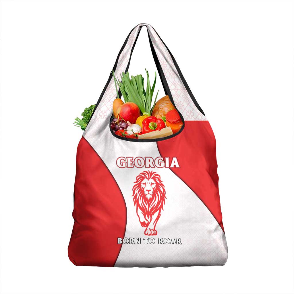 Georgia Flag Grocery Bag with Born to Roar with Red Lion and National Symbols - Wonder Print Shop