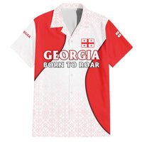 Georgia Flag Hawaiian Shirt with Born to Roar with Red Lion and National Symbols - Wonder Print Shop