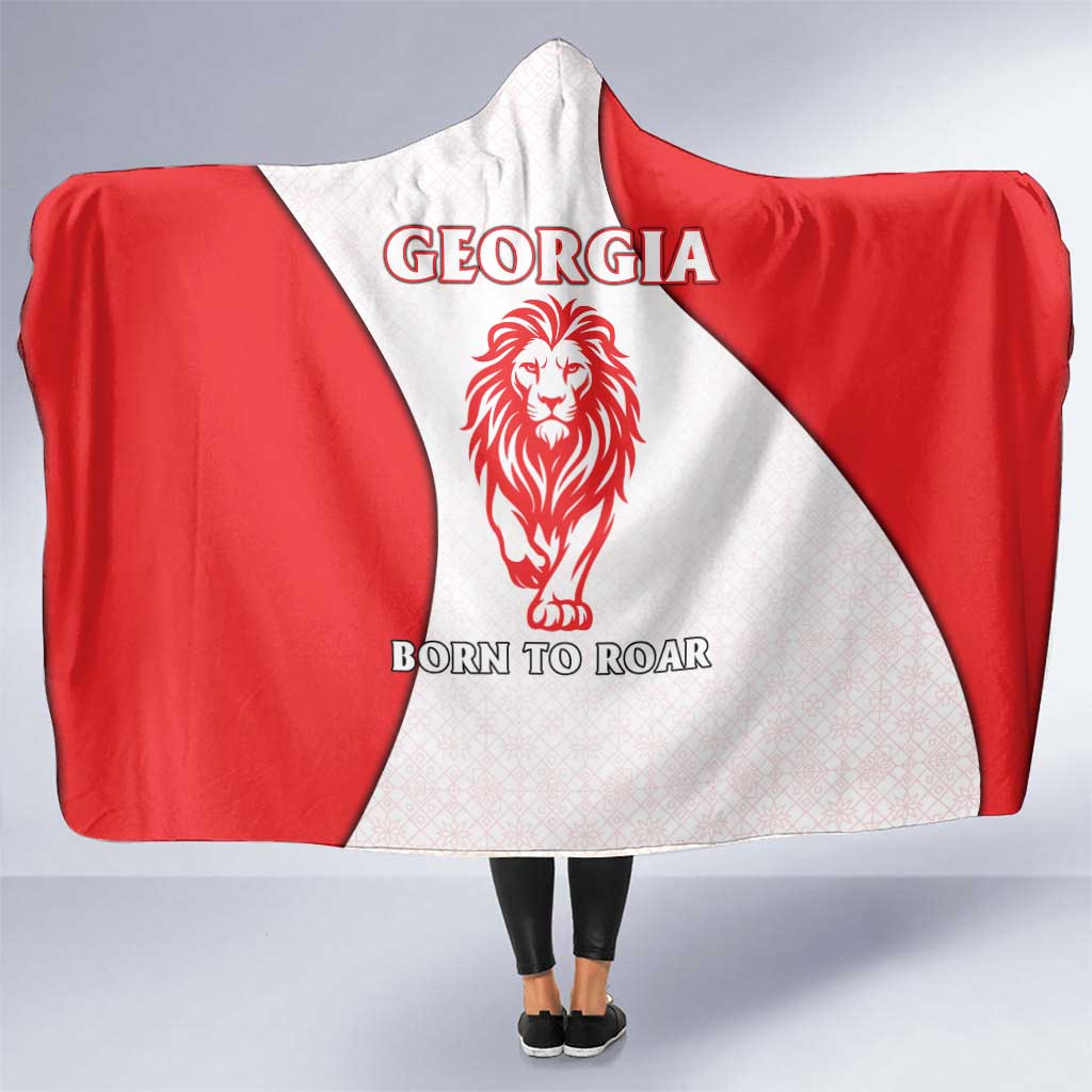 Georgia Flag Hooded Blanket with Born to Roar with Red Lion and National Symbols - Wonder Print Shop