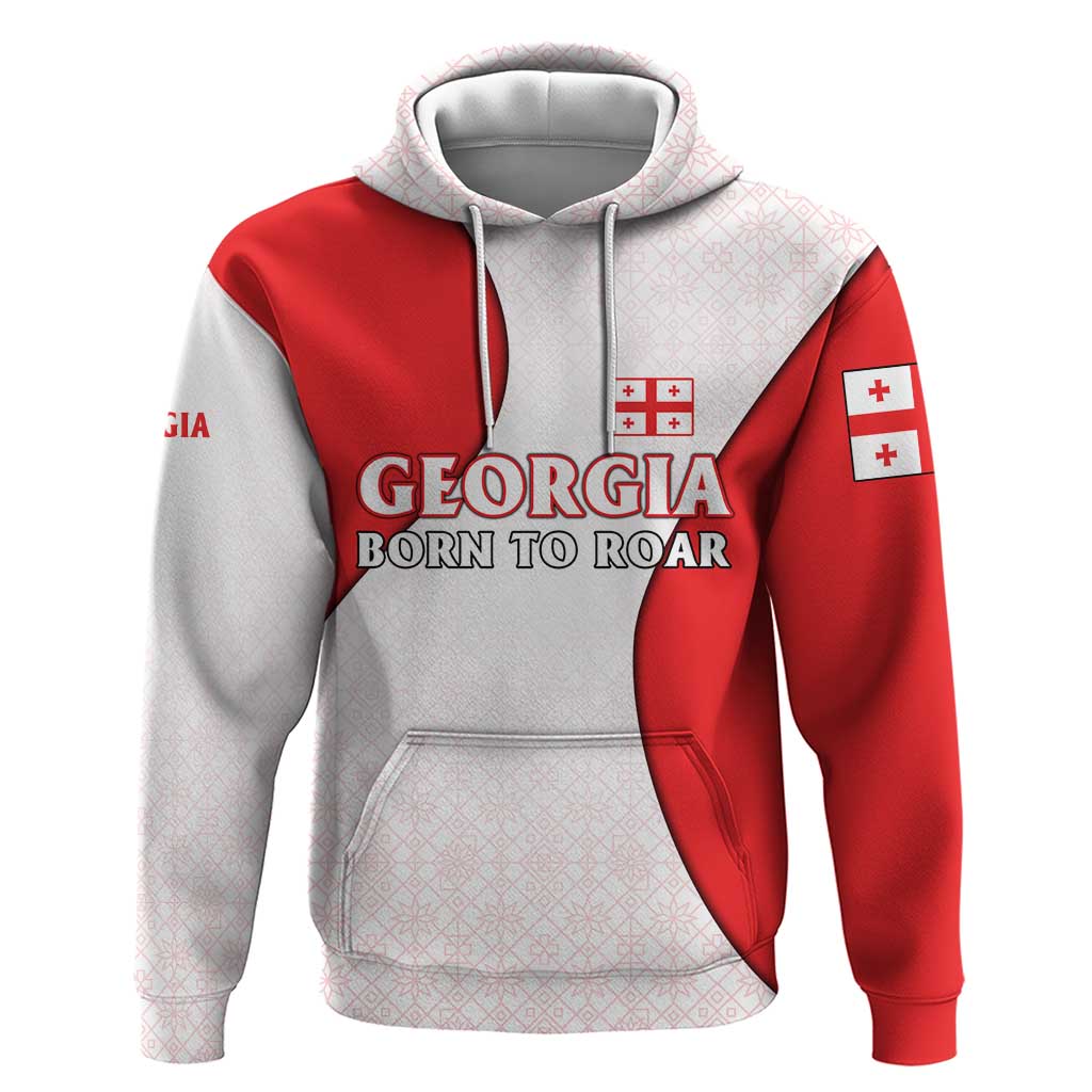 Georgia Flag Hoodie with Born to Roar with Red Lion and National Symbols - Wonder Print Shop