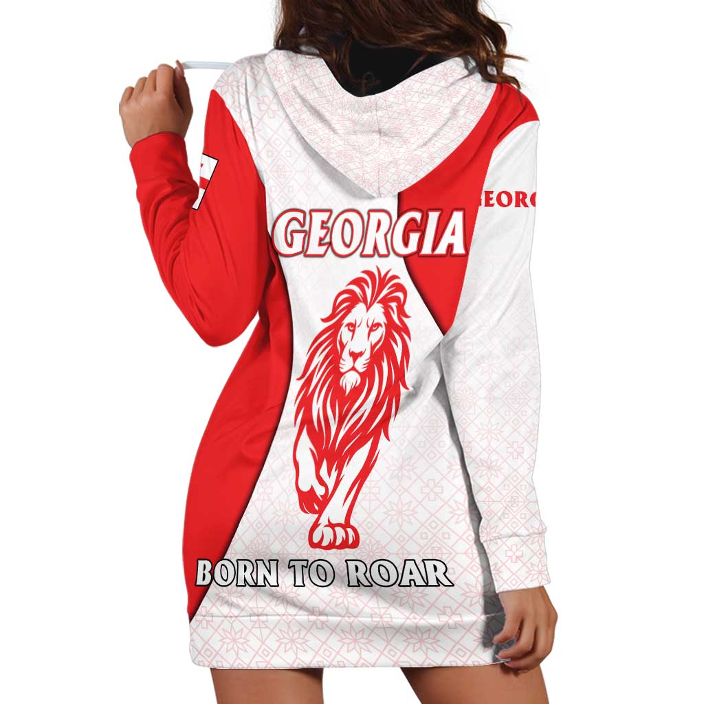 Georgia Flag Hoodie Dress with Born to Roar with Red Lion and National Symbols - Wonder Print Shop