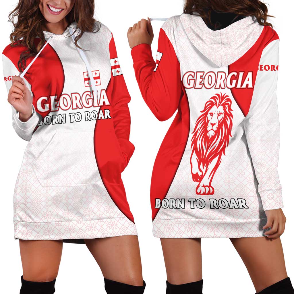 Georgia Flag Hoodie Dress with Born to Roar with Red Lion and National Symbols - Wonder Print Shop