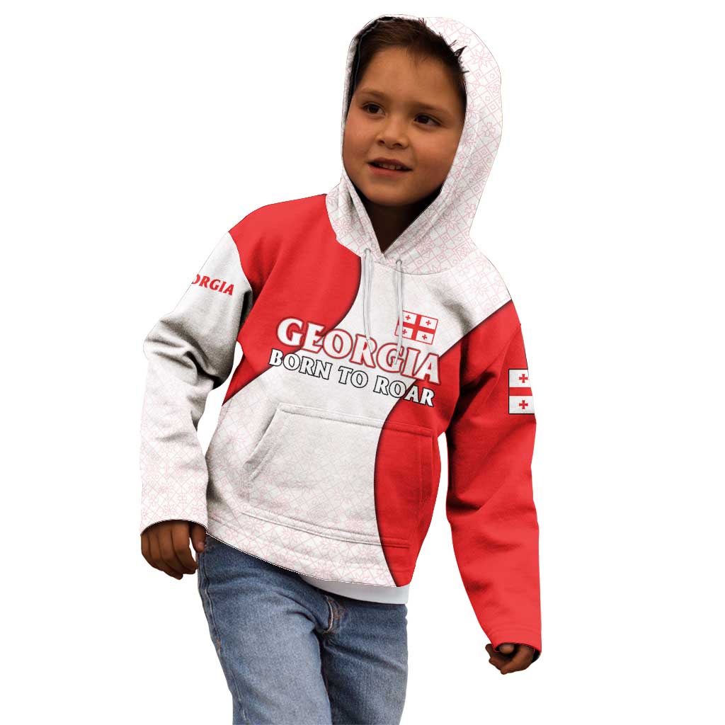 Georgia Flag Kid Hoodie with Born to Roar with Red Lion and National Symbols - Wonder Print Shop
