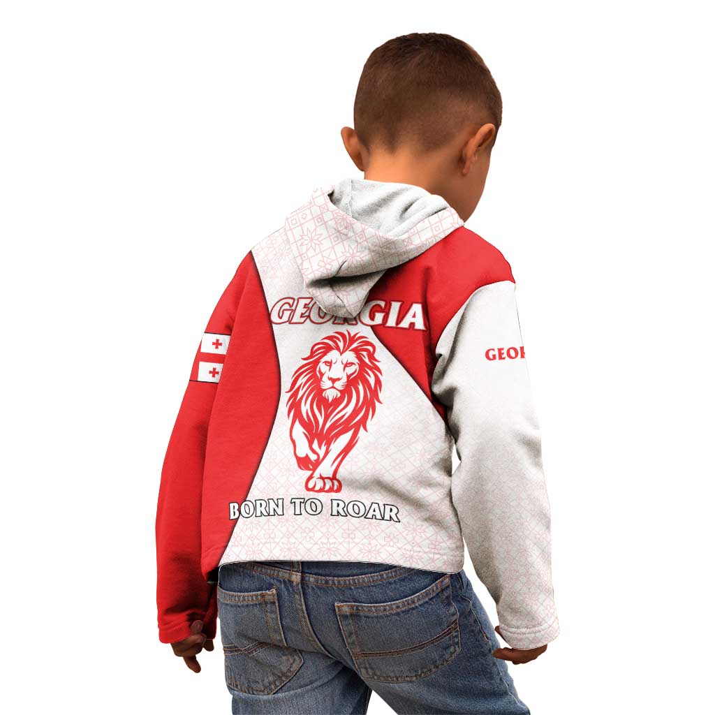 Georgia Flag Kid Hoodie with Born to Roar with Red Lion and National Symbols - Wonder Print Shop