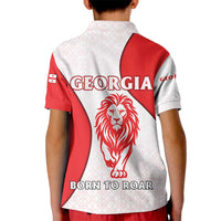 Georgia Flag Kid Polo Shirt with Born to Roar with Red Lion and National Symbols - Wonder Print Shop