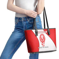 Georgia Flag Leather Tote Bag with Born to Roar with Red Lion and National Symbols - Wonder Print Shop