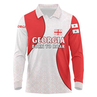 Georgia Flag Long Sleeve Polo Shirt with Born to Roar with Red Lion and National Symbols - Wonder Print Shop