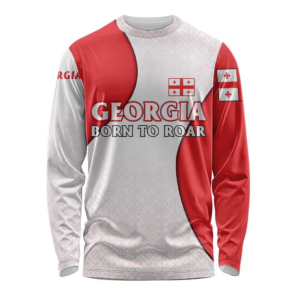 Georgia Flag Long Sleeve Shirt with Born to Roar with Red Lion and National Symbols - Wonder Print Shop