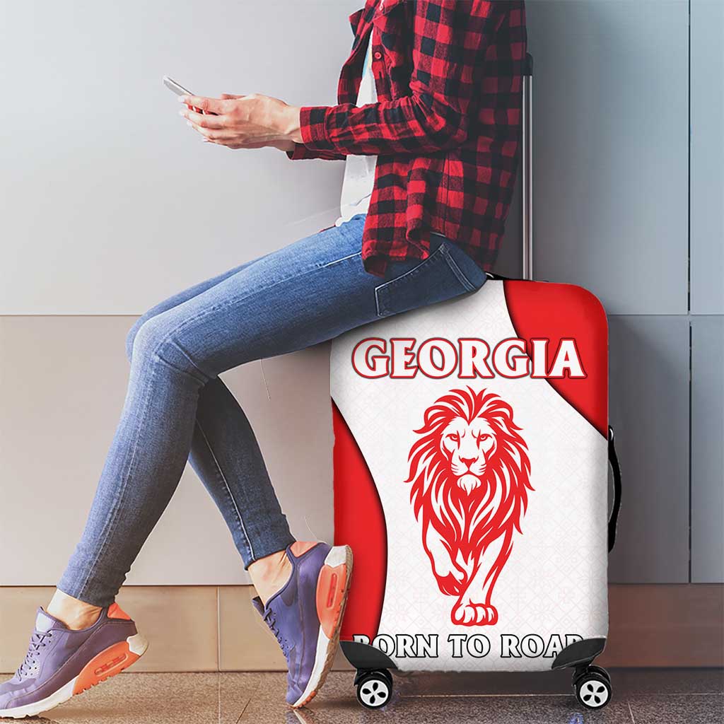 Georgia Flag Luggage Cover with Born to Roar with Red Lion and National Symbols - Wonder Print Shop