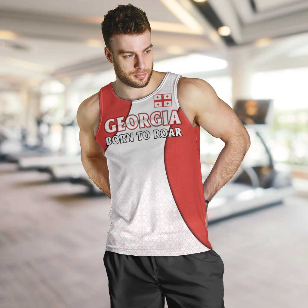 Georgia Flag Men Tank Top with Born to Roar with Red Lion and National Symbols - Wonder Print Shop