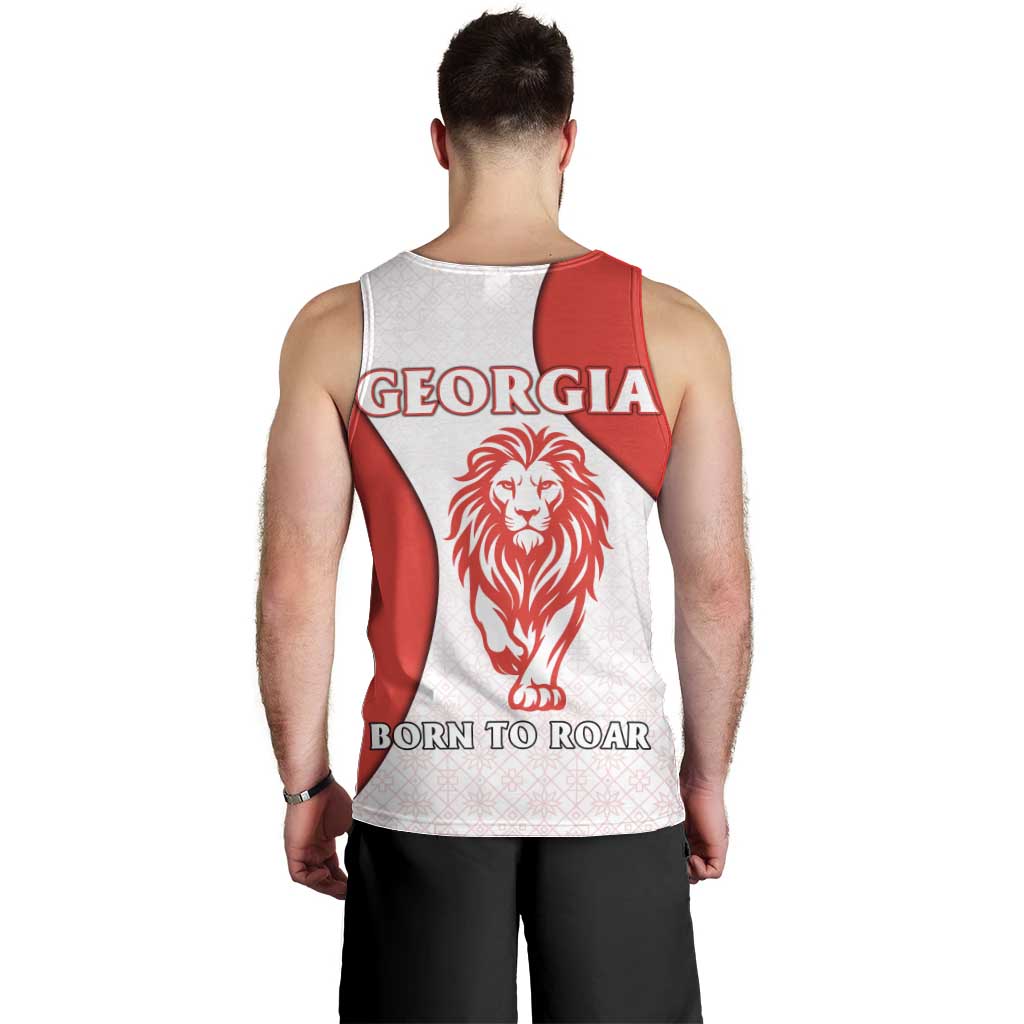 Georgia Flag Men Tank Top with Born to Roar with Red Lion and National Symbols - Wonder Print Shop