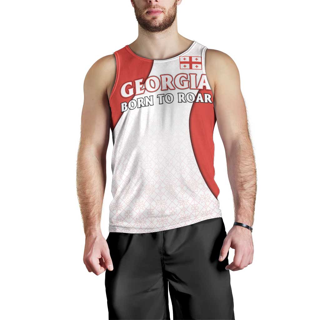 Georgia Flag Men Tank Top with Born to Roar with Red Lion and National Symbols - Wonder Print Shop