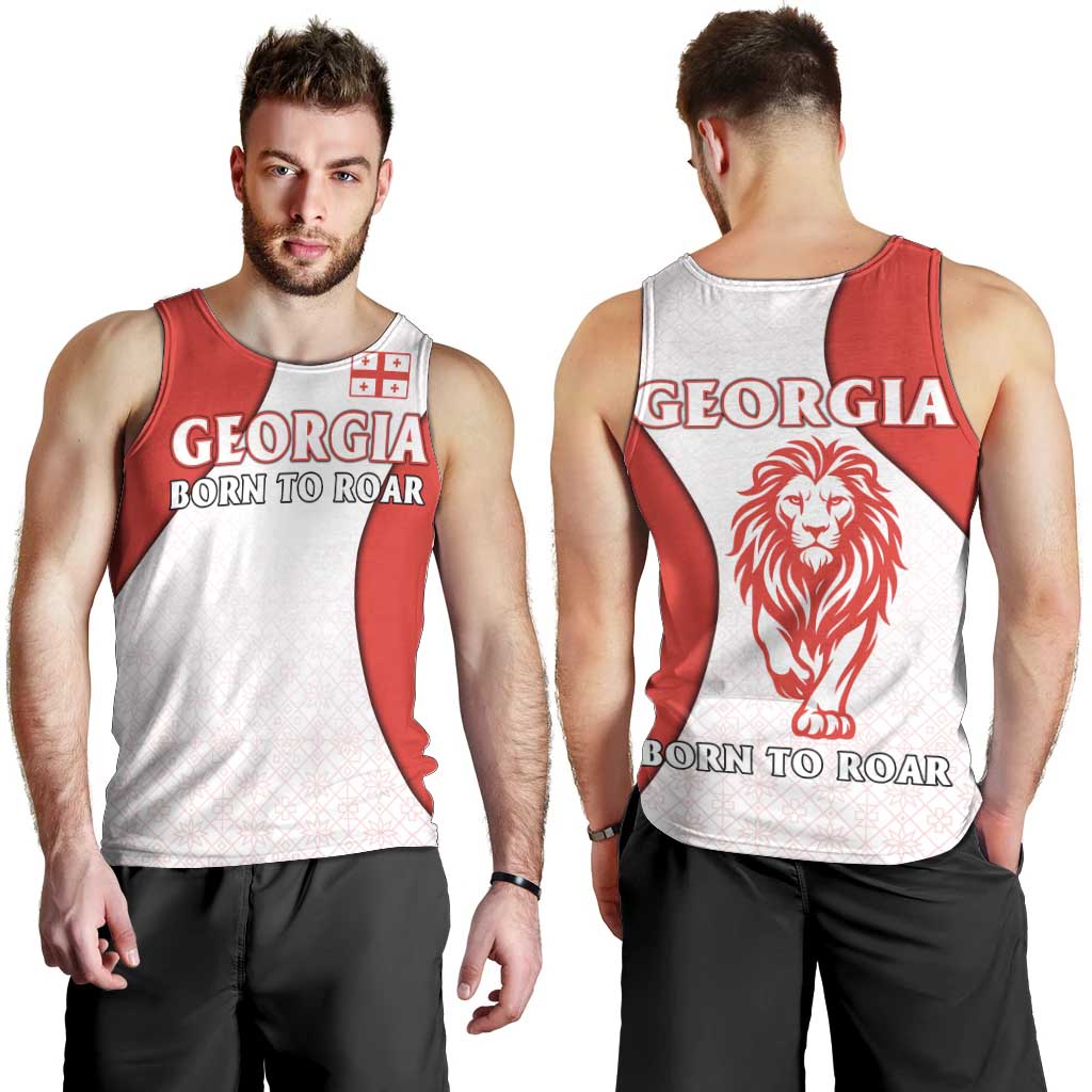Georgia Flag Men Tank Top with Born to Roar with Red Lion and National Symbols - Wonder Print Shop