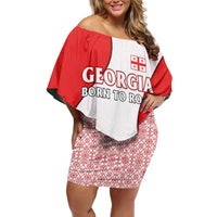 Georgia Flag Off Shoulder Short Dress with Born to Roar with Red Lion and National Symbols - Wonder Print Shop