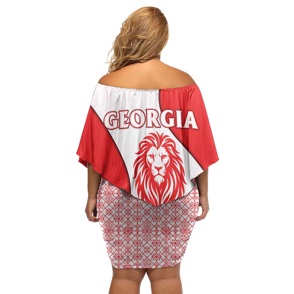 Georgia Flag Off Shoulder Short Dress with Born to Roar with Red Lion and National Symbols - Wonder Print Shop