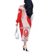 Georgia Flag Off The Shoulder Long Sleeve Dress with Born to Roar with Red Lion and National Symbols - Wonder Print Shop