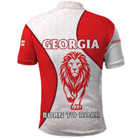 Georgia Flag Polo Shirt with Born to Roar with Red Lion and National Symbols - Wonder Print Shop