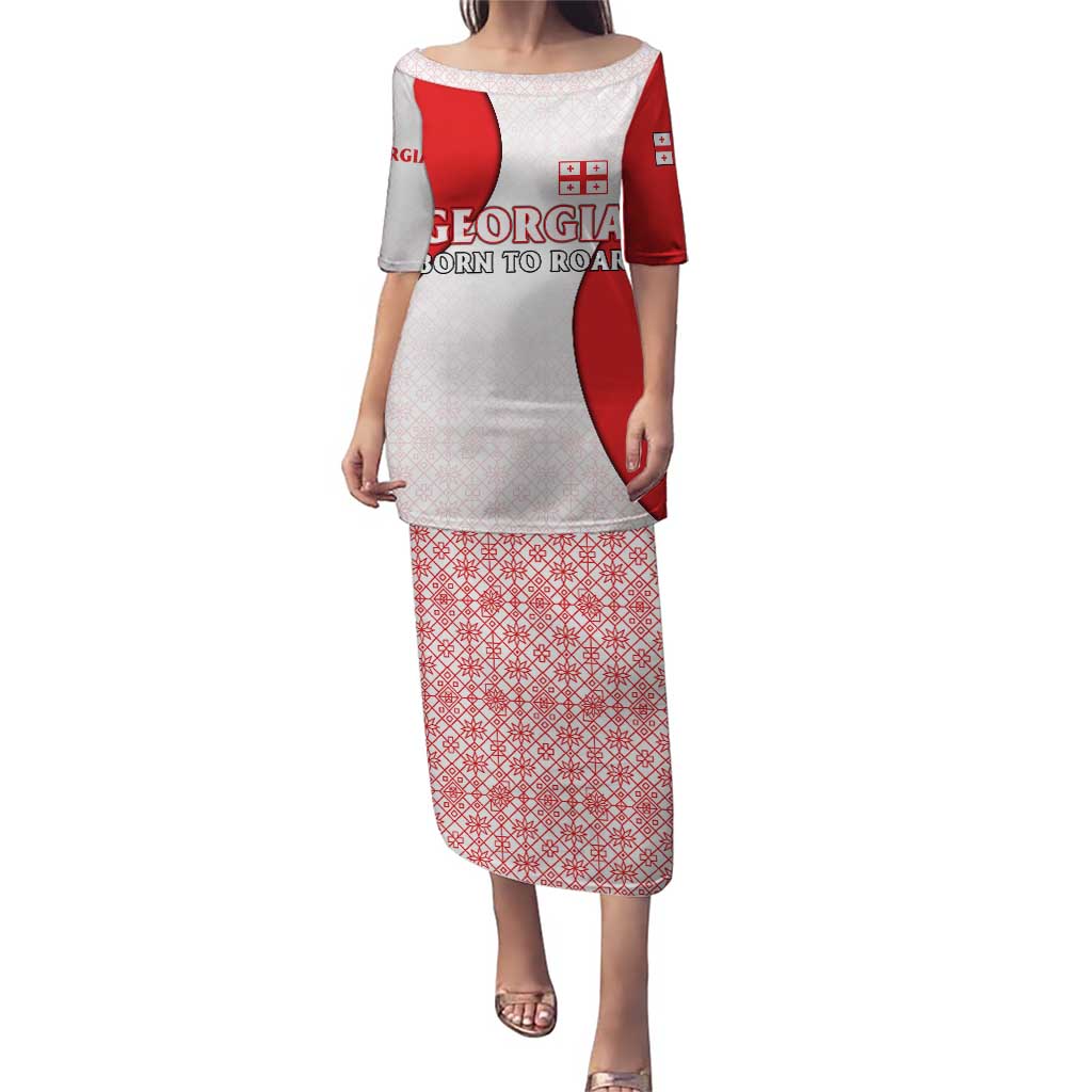 Georgia Flag Puletasi with Born to Roar with Red Lion and National Symbols - Wonder Print Shop