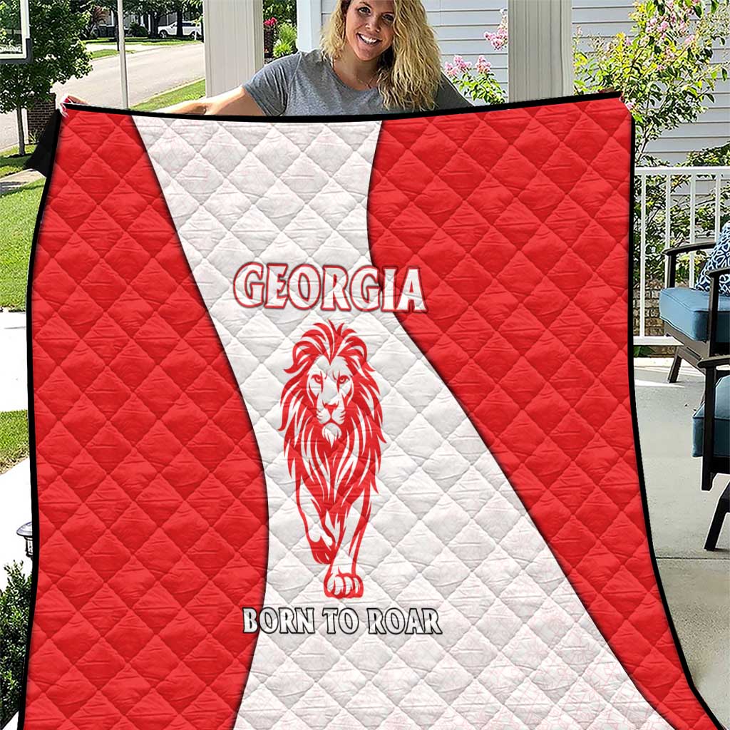 Georgia Flag Quilt with Born to Roar with Red Lion and National Symbols - Wonder Print Shop
