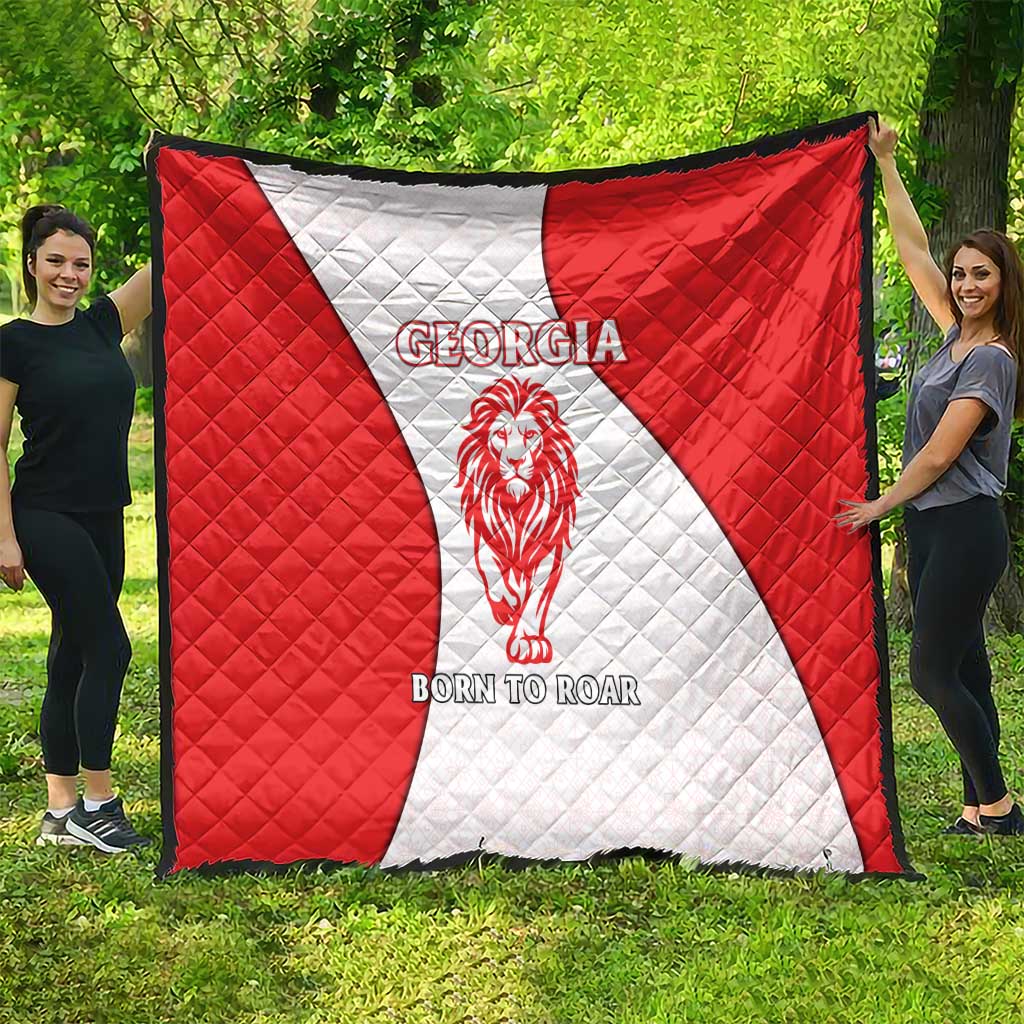 Georgia Flag Quilt with Born to Roar with Red Lion and National Symbols - Wonder Print Shop