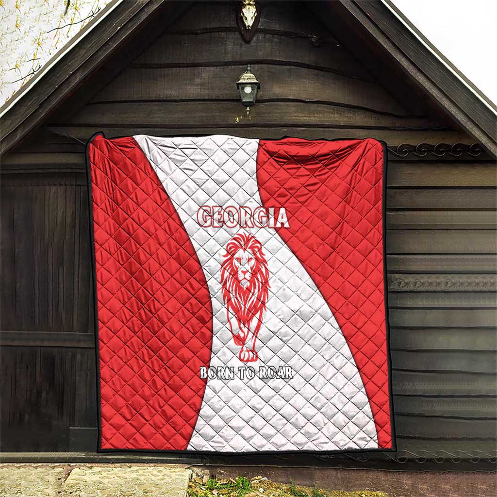 Georgia Flag Quilt with Born to Roar with Red Lion and National Symbols - Wonder Print Shop