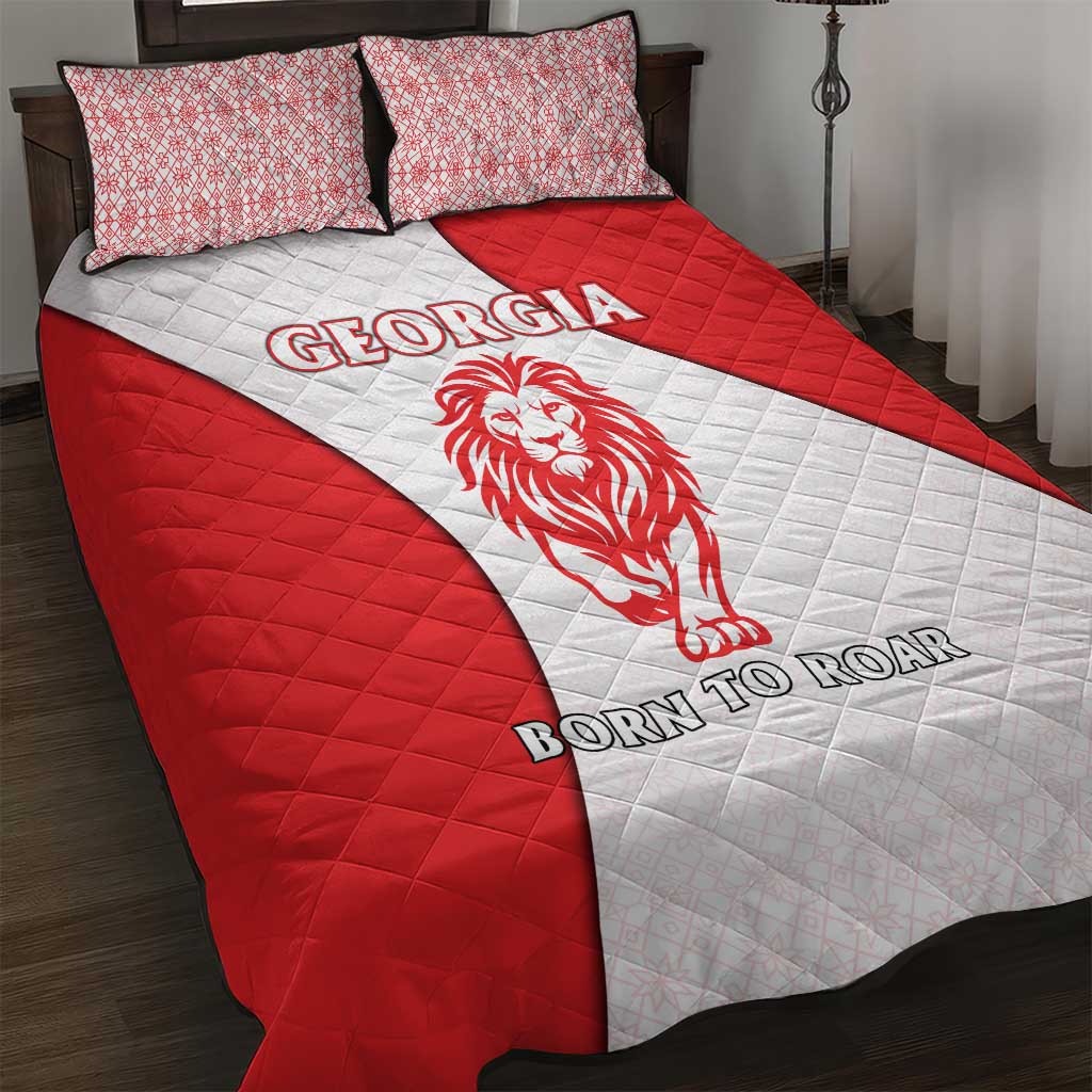 Georgia Flag Quilt Bed Set with Born to Roar with Red Lion and National Symbols - Wonder Print Shop