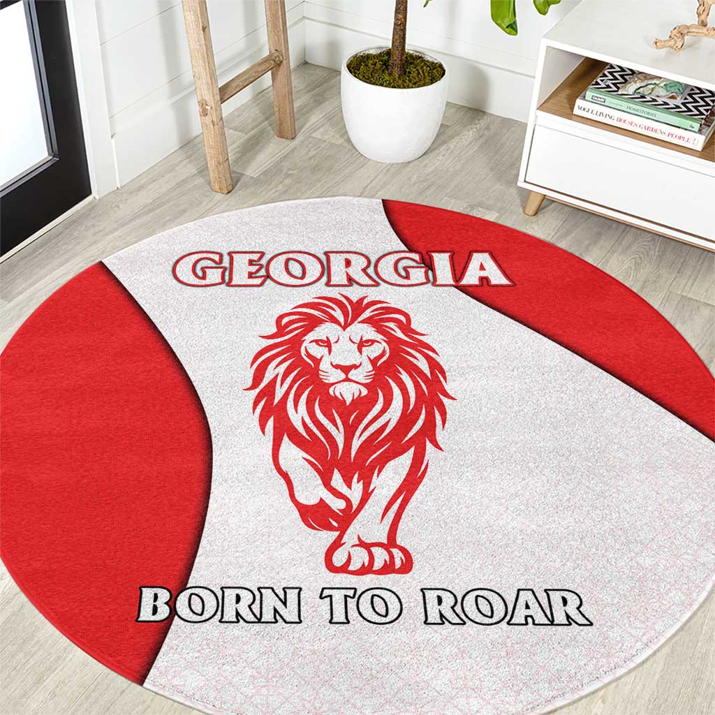 Georgia Flag Round Carpet with Born to Roar with Red Lion and National Symbols - Wonder Print Shop