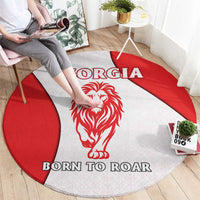 Georgia Flag Round Carpet with Born to Roar with Red Lion and National Symbols - Wonder Print Shop