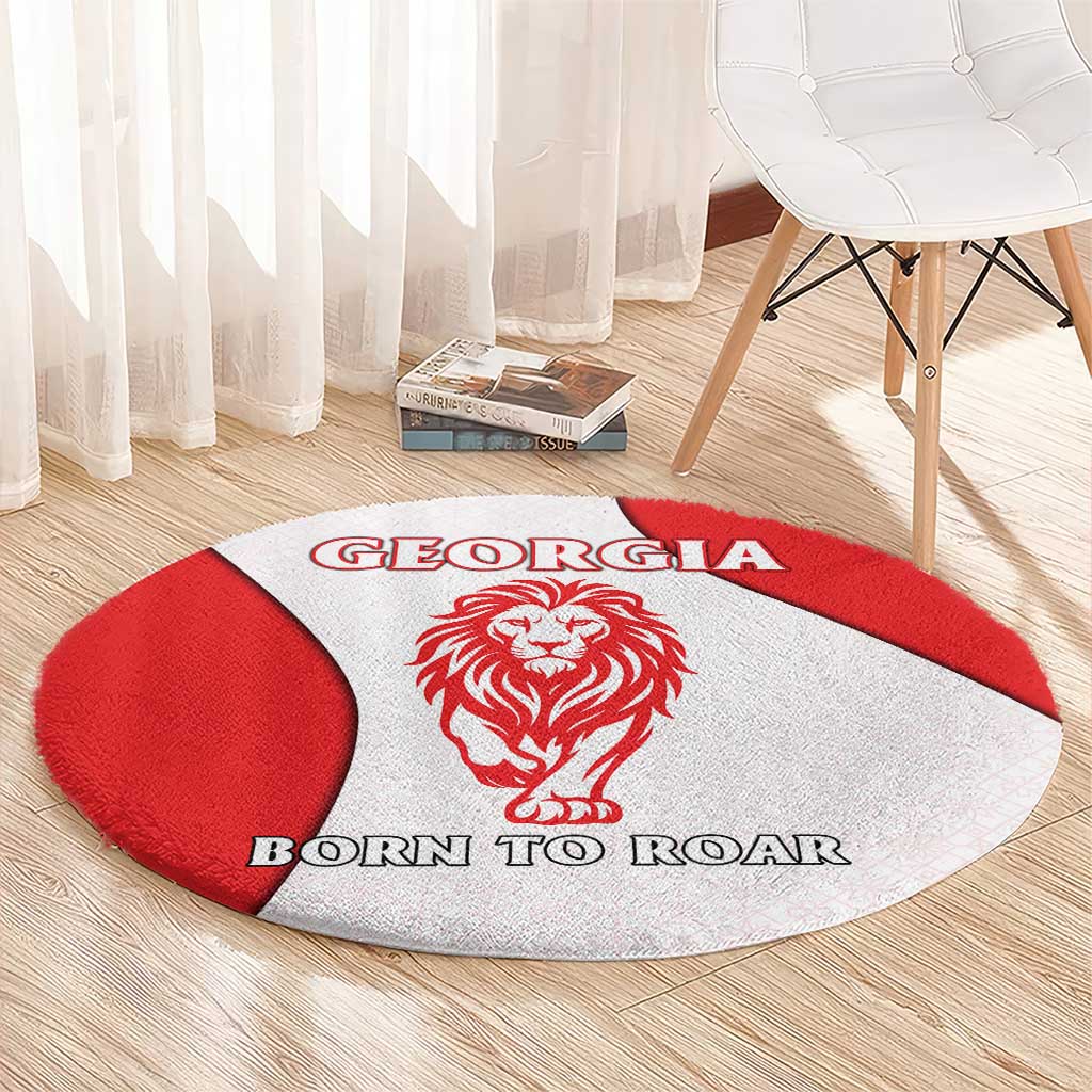 Georgia Flag Round Carpet with Born to Roar with Red Lion and National Symbols - Wonder Print Shop