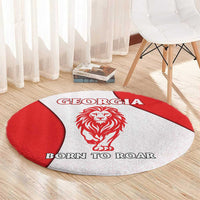 Georgia Flag Round Carpet with Born to Roar with Red Lion and National Symbols - Wonder Print Shop