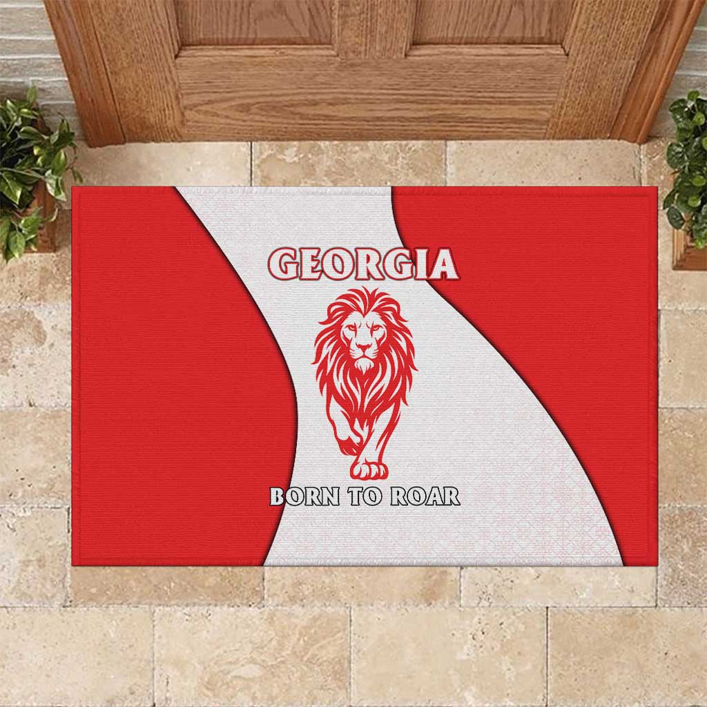 Georgia Flag Rubber Doormat with Born to Roar with Red Lion and National Symbols - Wonder Print Shop
