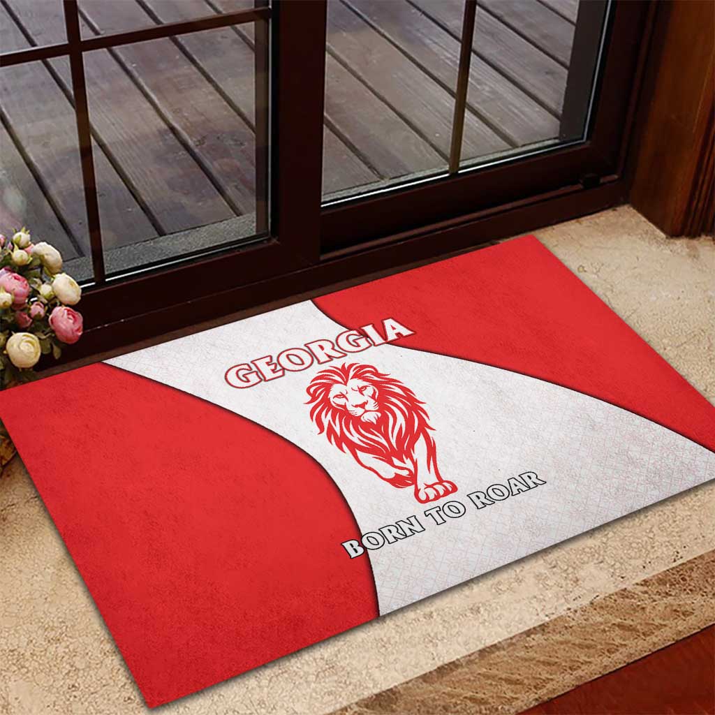Georgia Flag Rubber Doormat with Born to Roar with Red Lion and National Symbols - Wonder Print Shop