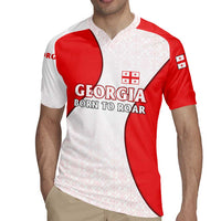 Georgia Flag Rugby Jersey with Born to Roar with Red Lion and National Symbols - Wonder Print Shop