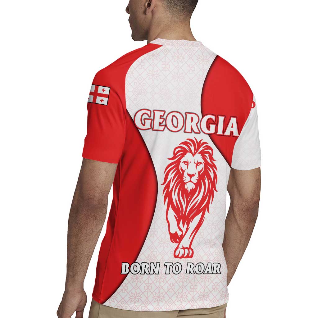 Georgia Flag Rugby Jersey with Born to Roar with Red Lion and National Symbols - Wonder Print Shop