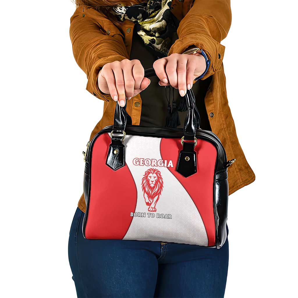 Georgia Flag Shoulder Handbag with Born to Roar with Red Lion and National Symbols - Wonder Print Shop