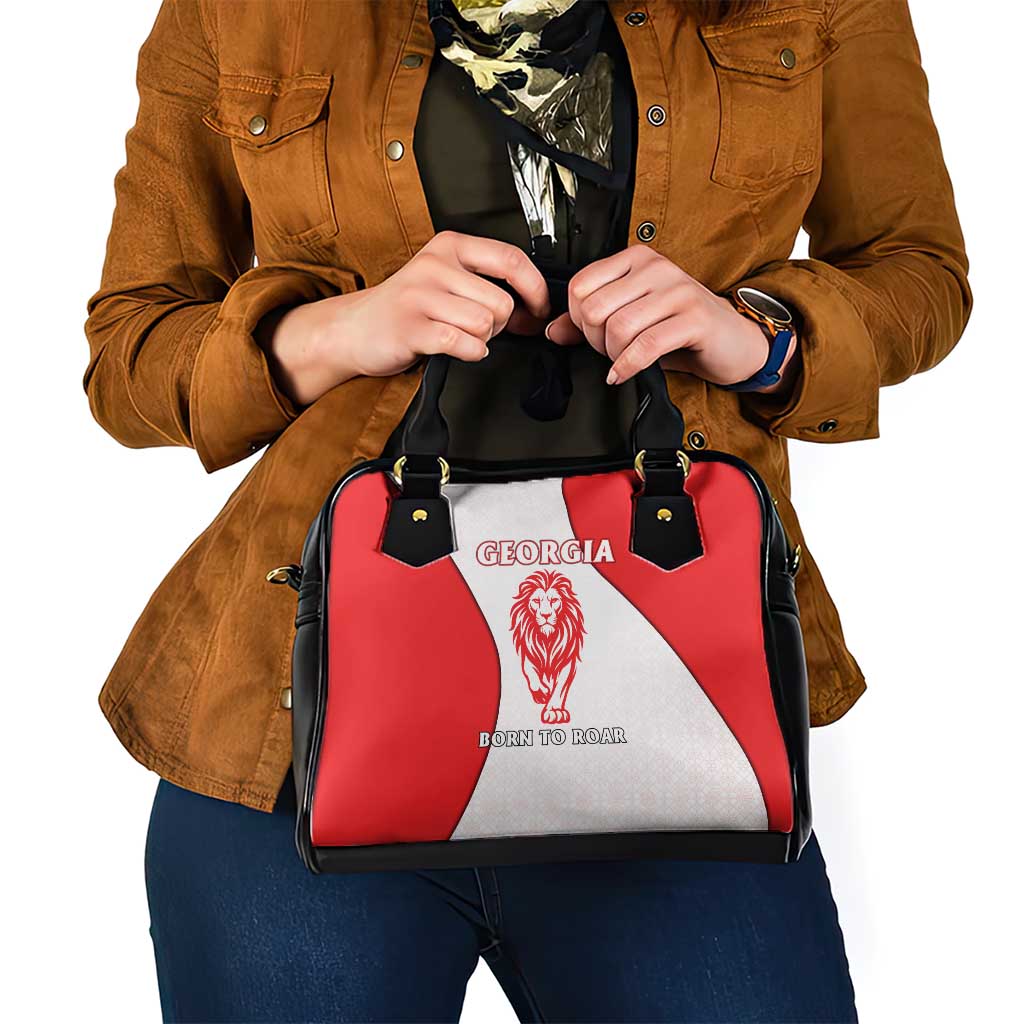 Georgia Flag Shoulder Handbag with Born to Roar with Red Lion and National Symbols - Wonder Print Shop