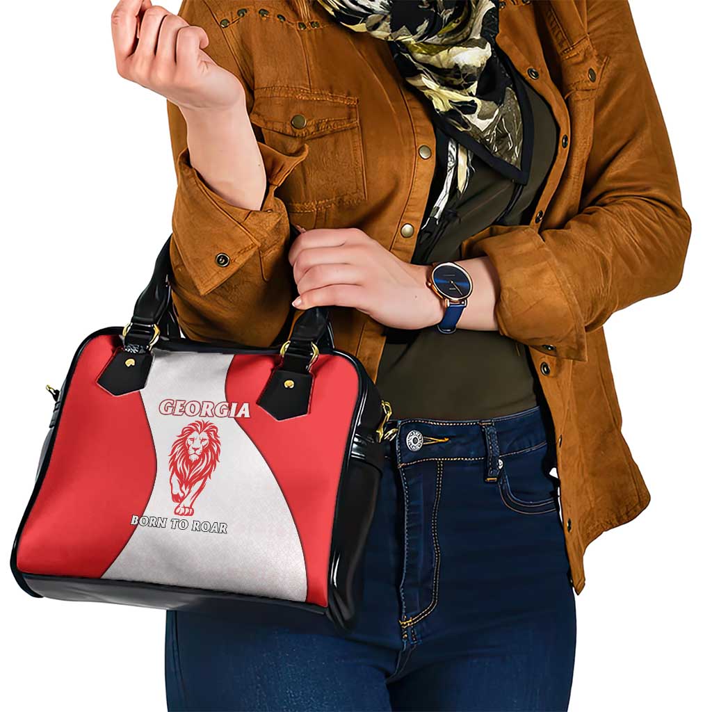 Georgia Flag Shoulder Handbag with Born to Roar with Red Lion and National Symbols - Wonder Print Shop