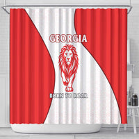 Georgia Flag Shower Curtain with Born to Roar with Red Lion and National Symbols - Wonder Print Shop