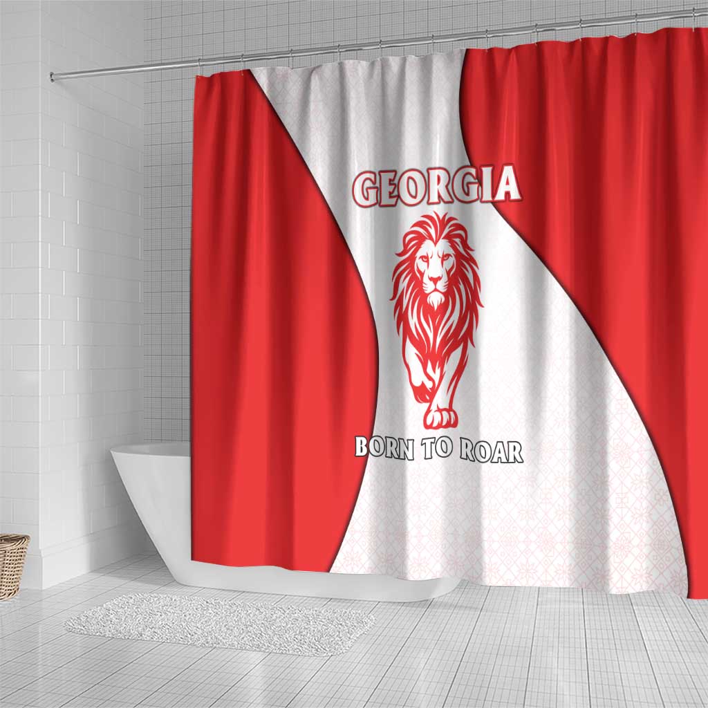 Georgia Flag Shower Curtain with Born to Roar with Red Lion and National Symbols - Wonder Print Shop