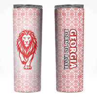 Georgia Flag Skinny Tumbler with Born to Roar with Red Lion and National Symbols - Wonder Print Shop