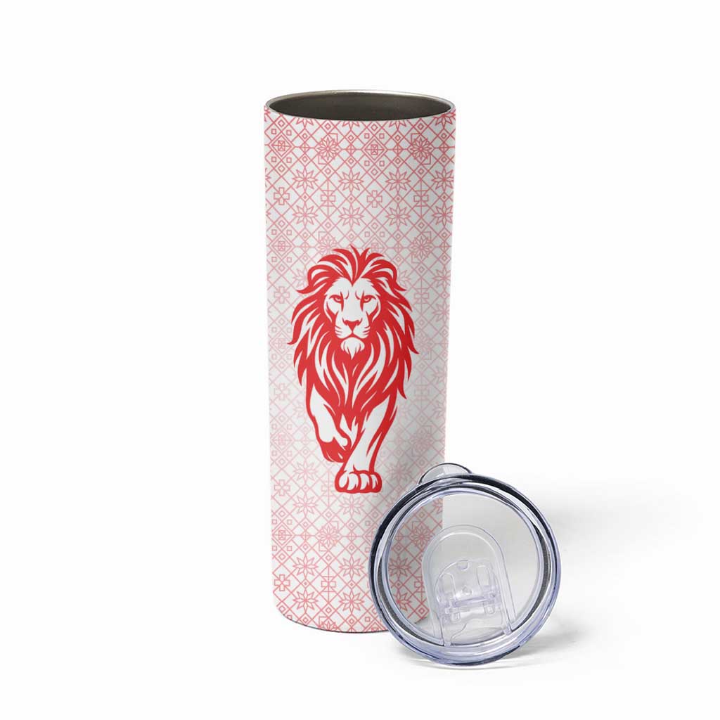 Georgia Flag Skinny Tumbler with Born to Roar with Red Lion and National Symbols - Wonder Print Shop